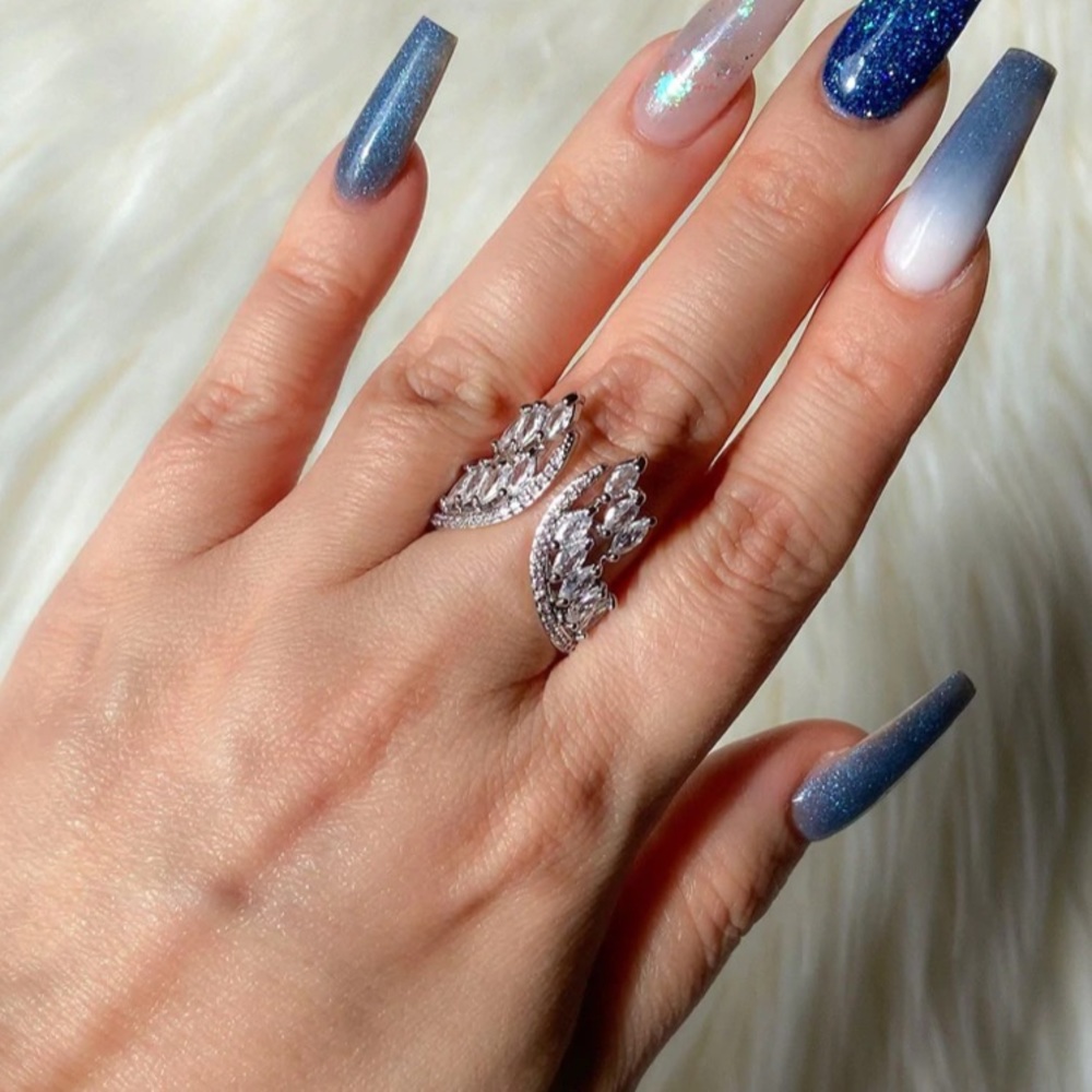 STERLING SILVER ANGEL WINGS OPEN RING - Picture 3 of 5